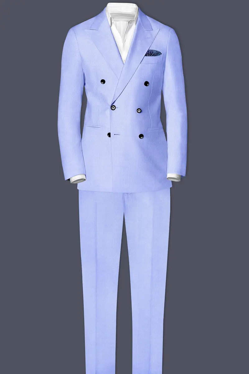 Periwinkle Blue Solid Wool Rich Double Breasted Slight Stretch Suit 4