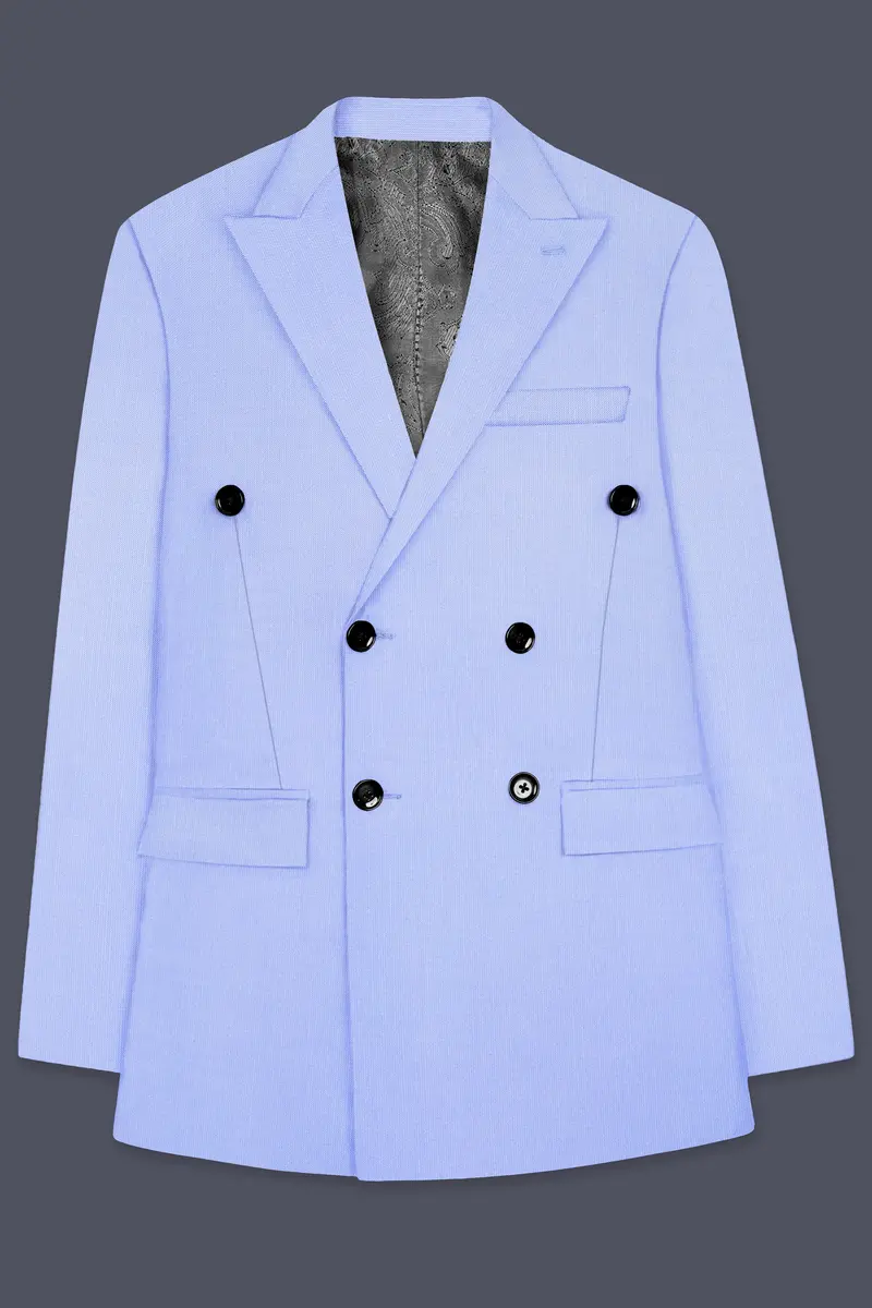 Periwinkle Blue Solid Wool Rich Double Breasted Slight Stretch Suit 8