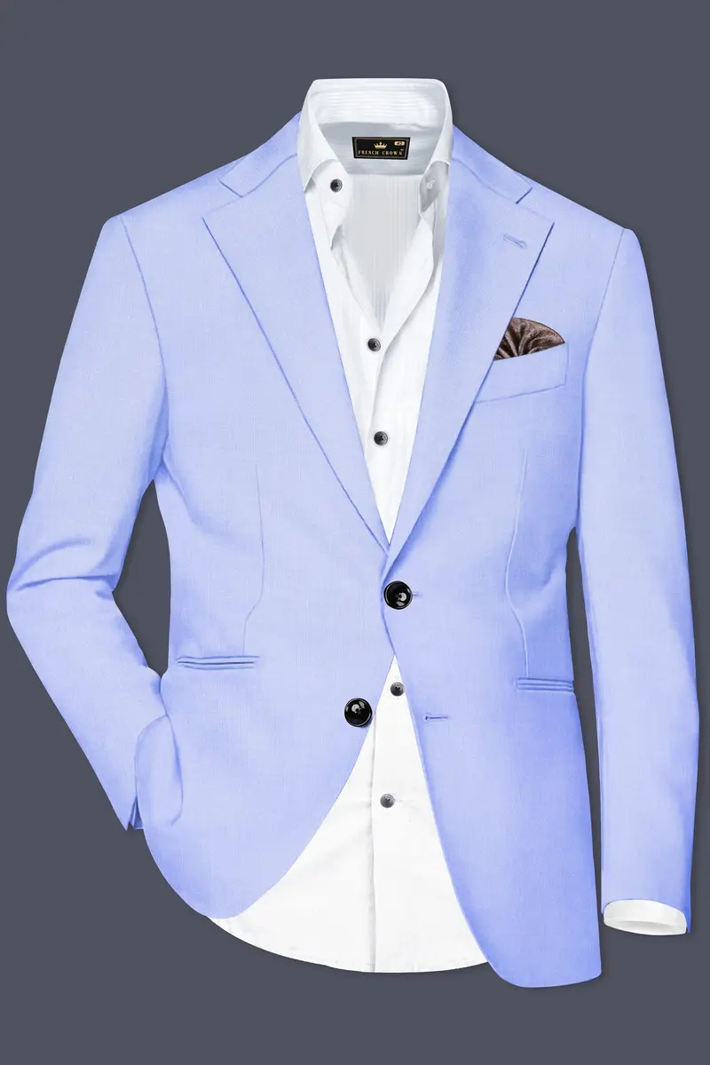 Periwinkle Blue Solid Wool Rich Single Breasted Slight Stretch Blazer 2
