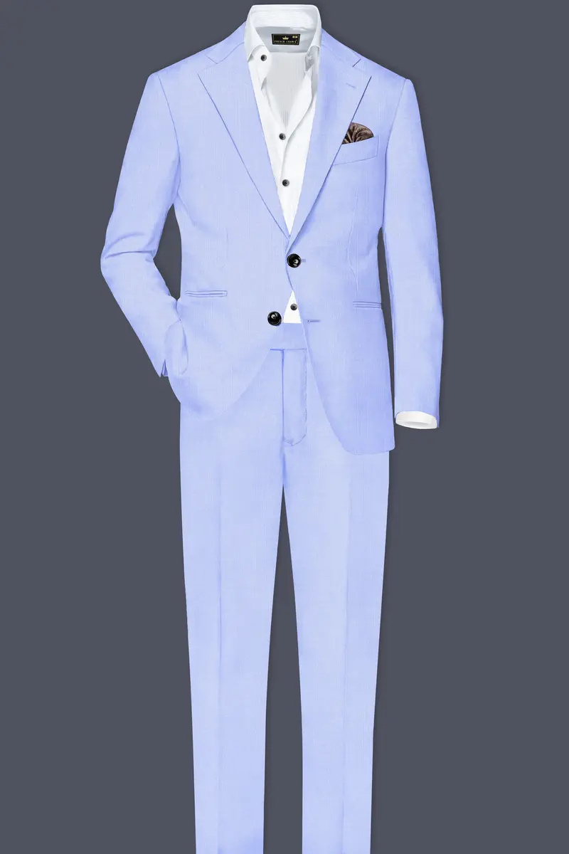 Periwinkle Blue Solid Wool Rich Single Breasted Slight Stretch Blazer 8