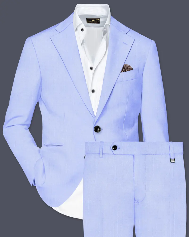 Periwinkle Blue  Solid Wool Rich Single Breasted Slight Stretch Suit 1