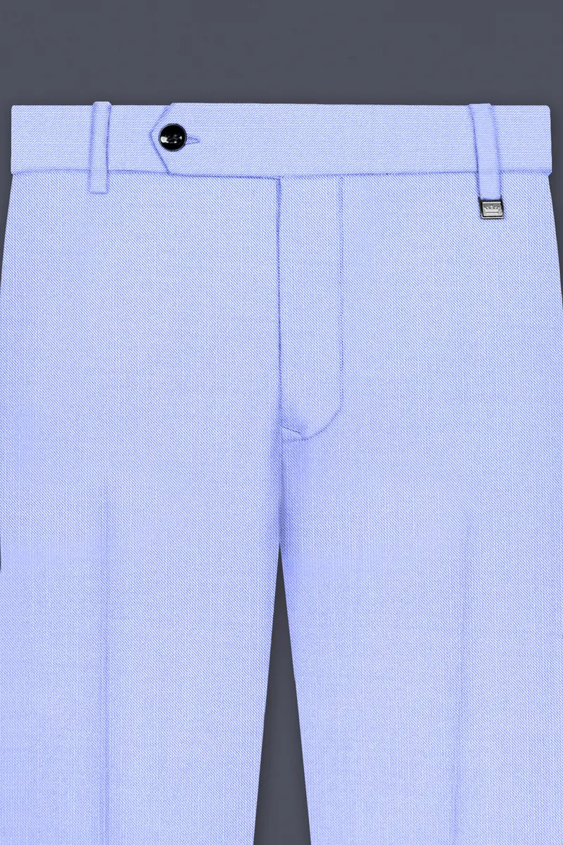 Periwinkle Blue Solid Wool Rich Slight Stretch Waistband Pant 4