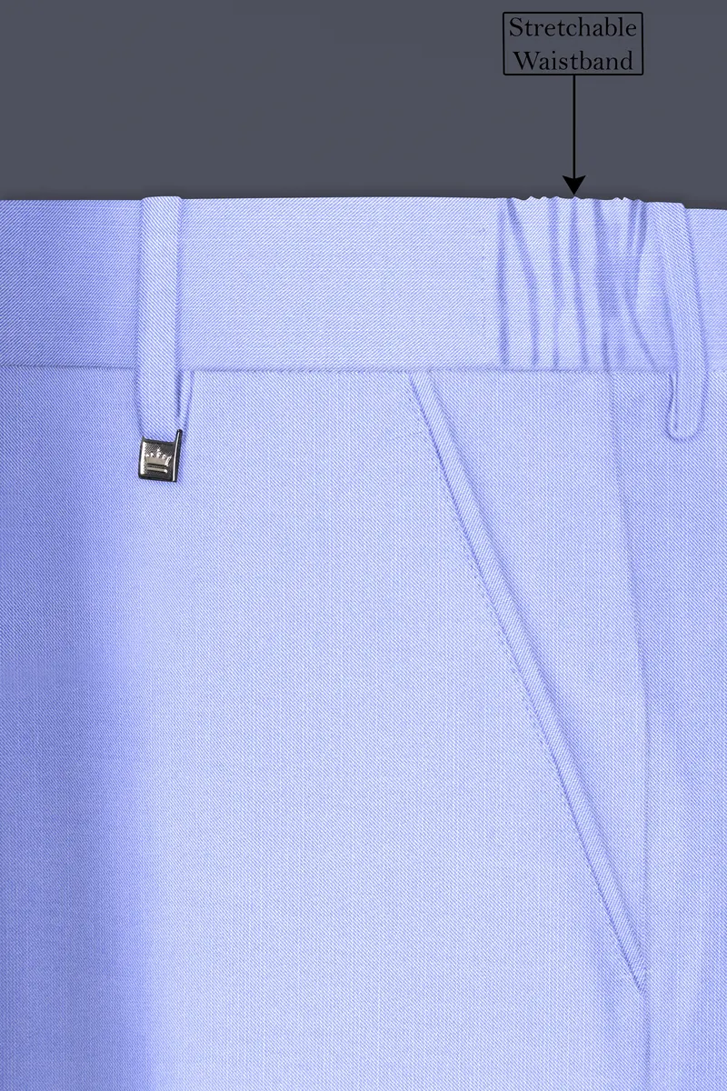 Periwinkle Blue Solid Wool Rich Slight Stretch Waistband Pant 6