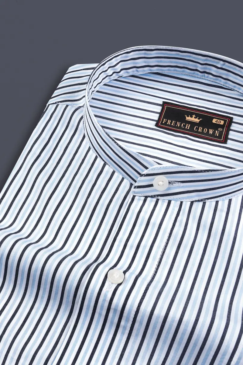 Periwinkle Blue Striped Premium Cotton Shirt 1