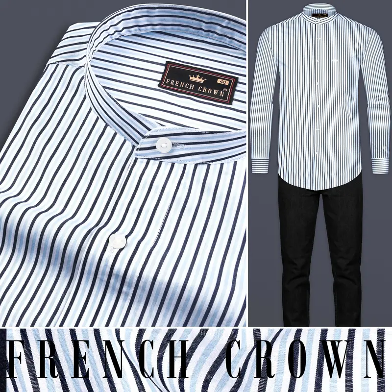 Periwinkle Blue Striped Premium Cotton Shirt 10