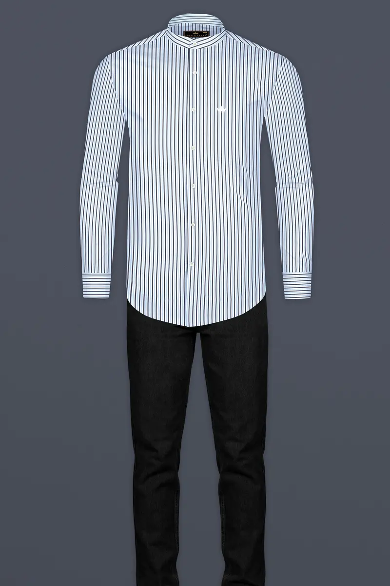 Periwinkle Blue Striped Premium Cotton Shirt 6