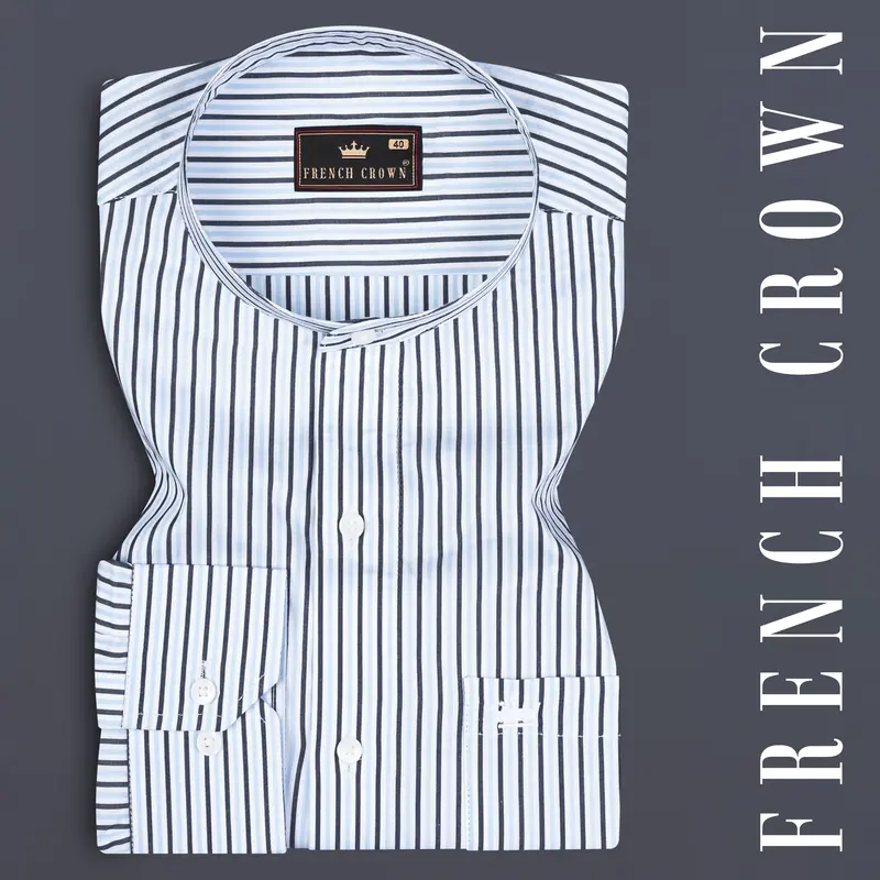 Periwinkle Blue Striped Premium Cotton Shirt 7
