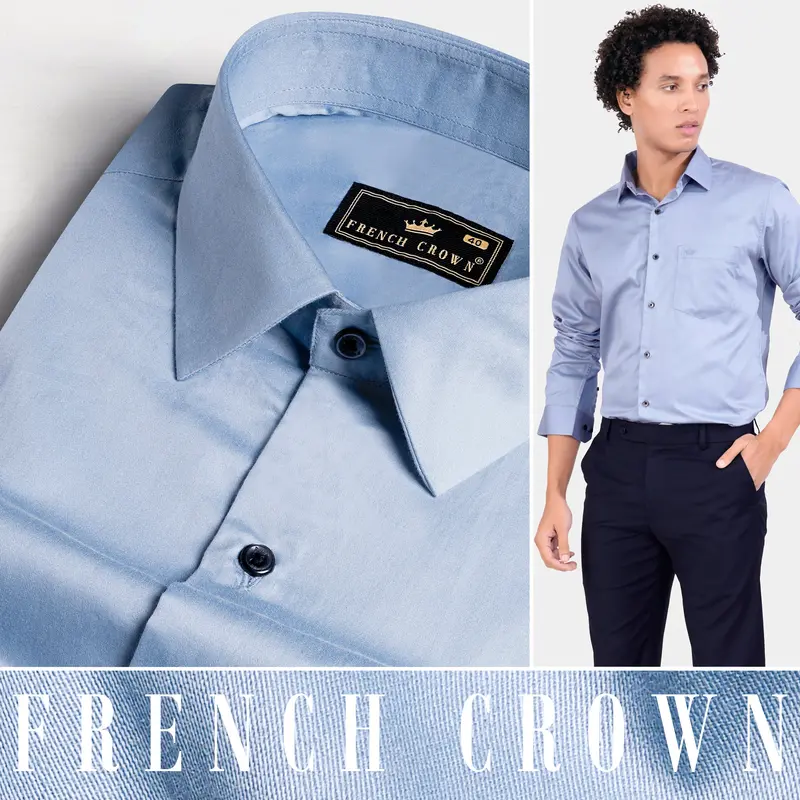 Periwinkle Blue Subtle Sheen Super Soft Premium Cotton Shirt 4
