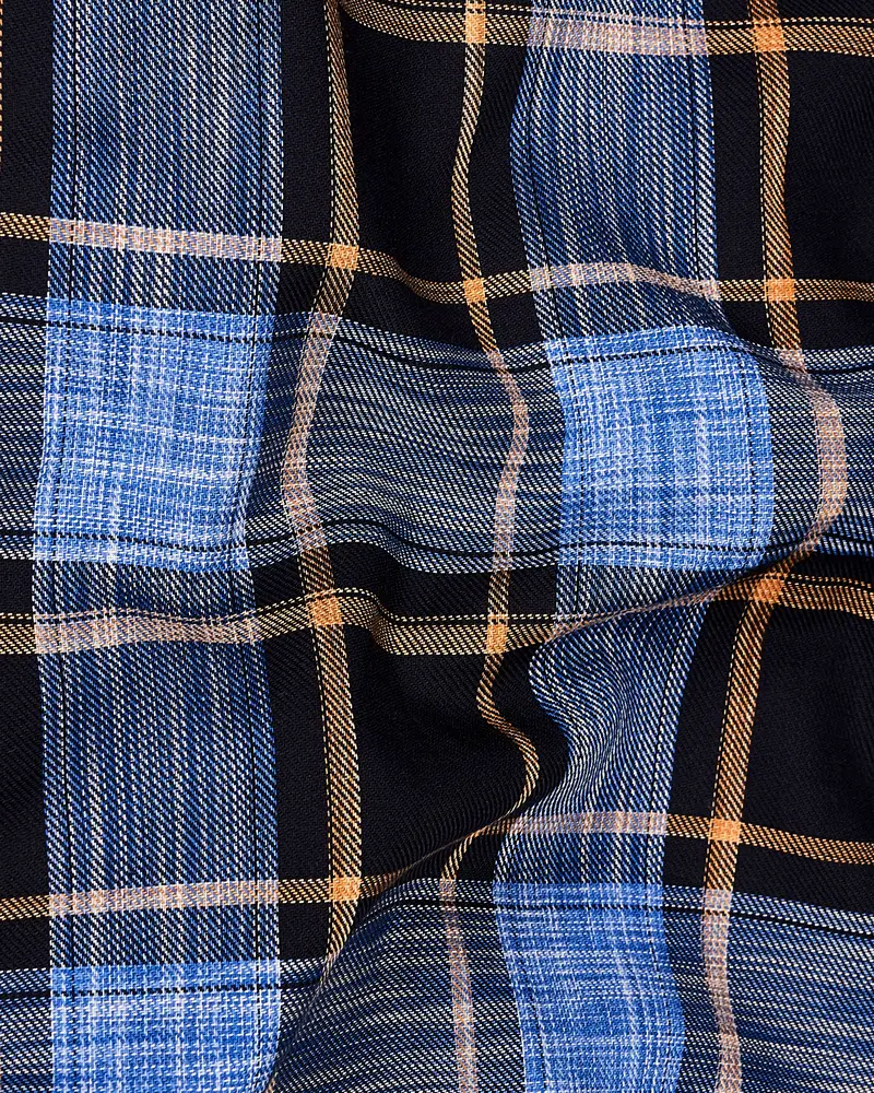 Periwinkle Blue With Black Twill Plaid Premium Cotton Shirt 2