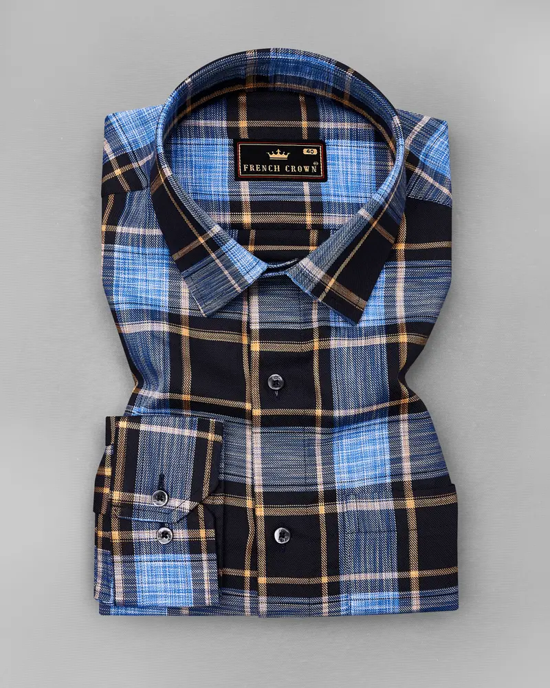 Periwinkle Blue With Black Twill Plaid Premium Cotton Shirt 3