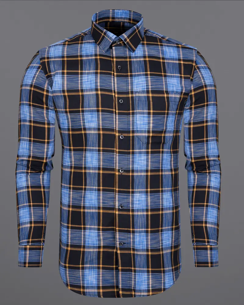 Periwinkle Blue With Black Twill Plaid Premium Cotton Shirt 5
