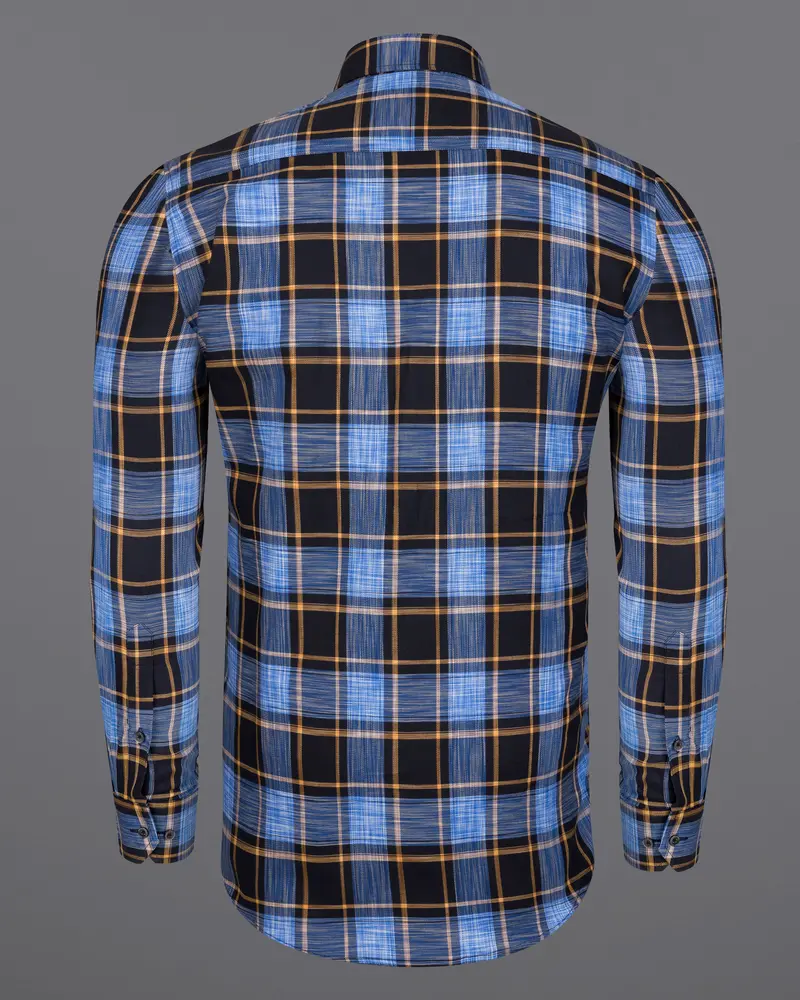 Periwinkle Blue With Black Twill Plaid Premium Cotton Shirt 6