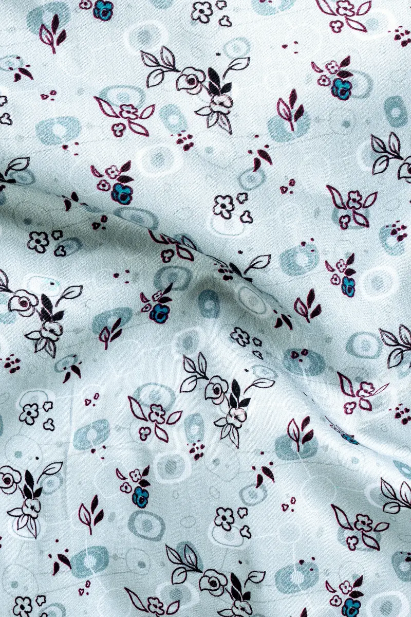 Periwinkle Blue With Melanzane Maroon Flower Printed Super Soft Premium Cotton Shirt 2