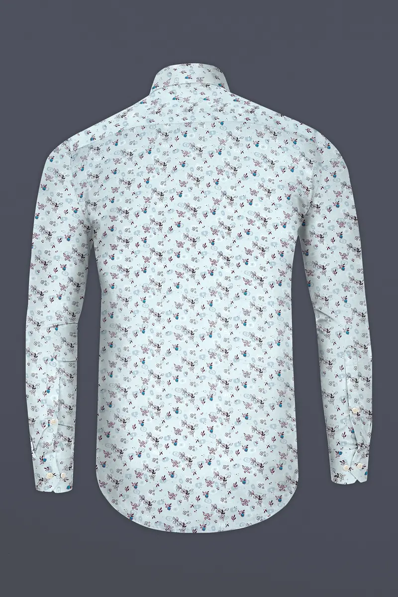 Periwinkle Blue With Melanzane Maroon Flower Printed Super Soft Premium Cotton Shirt 5