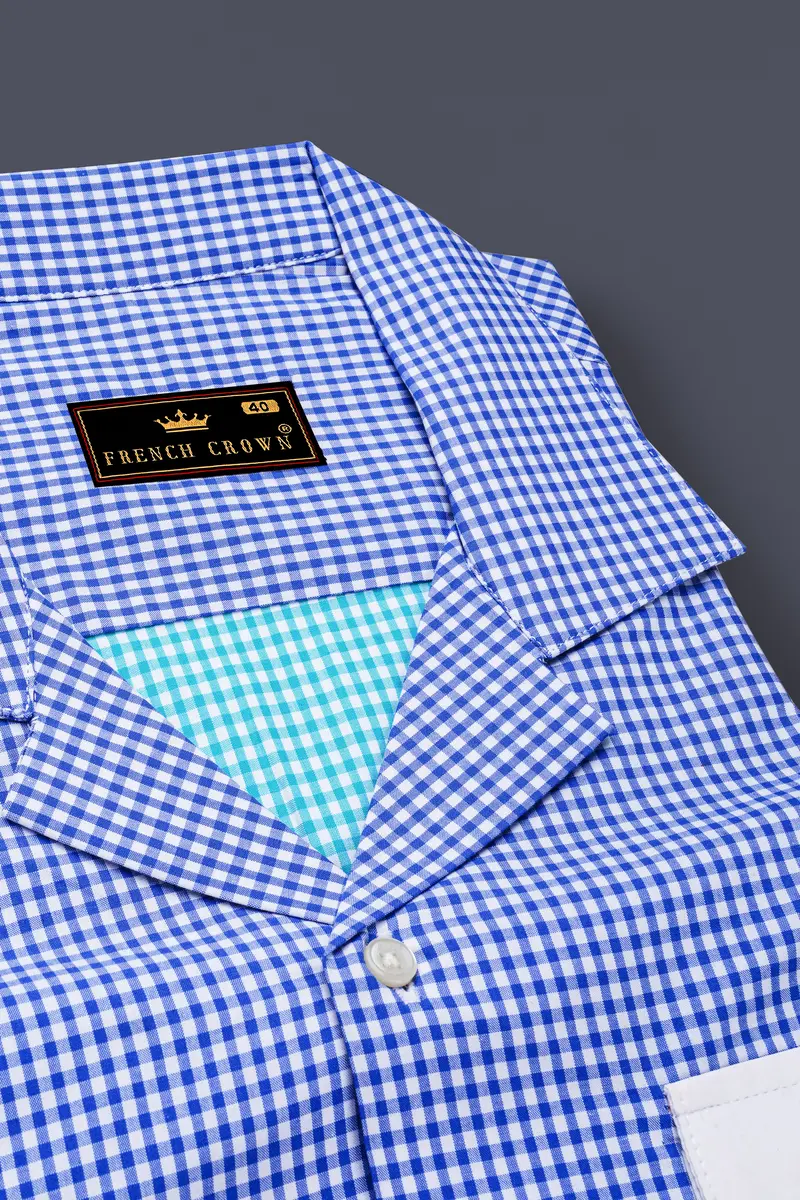Persian Blue And White Checkered Premium Cotton Designer Shirt 4