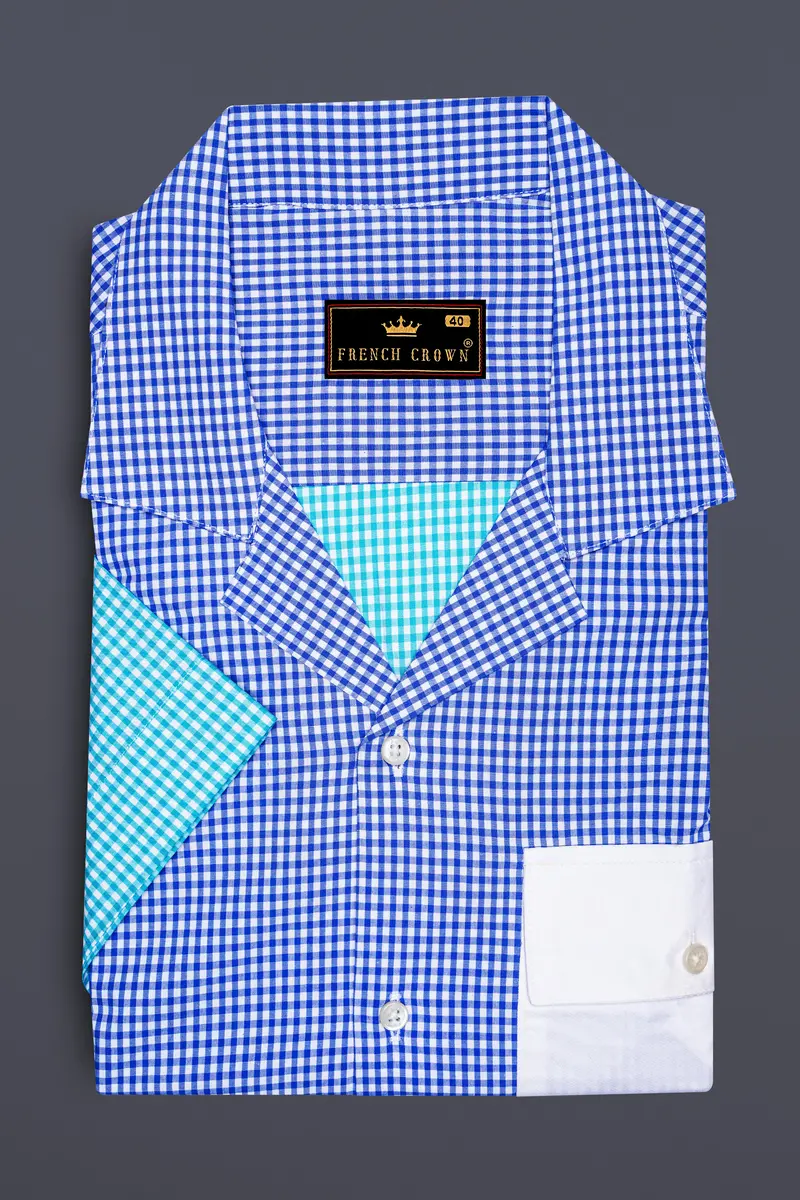 Persian Blue And White Checkered Premium Cotton Designer Shirt 5