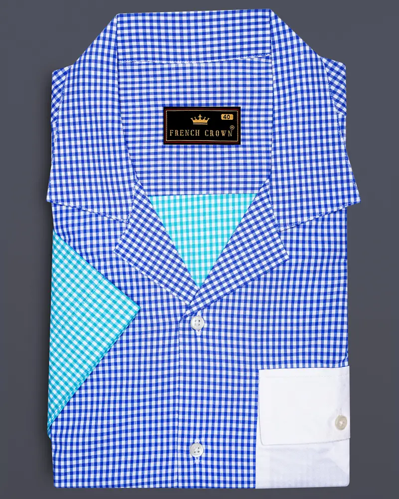 Persian Blue And White Checkered Premium Cotton Designer Shirt 8