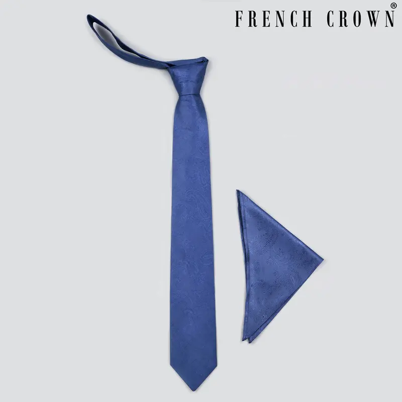 Persian Blue Paisley Jacquard Tie With Free Pocket Square 1