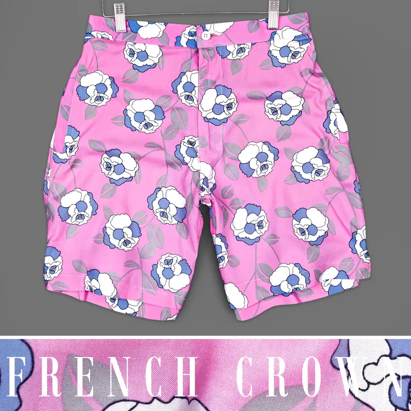 Persian Pink Floral Printed Premium Cotton Shorts 1