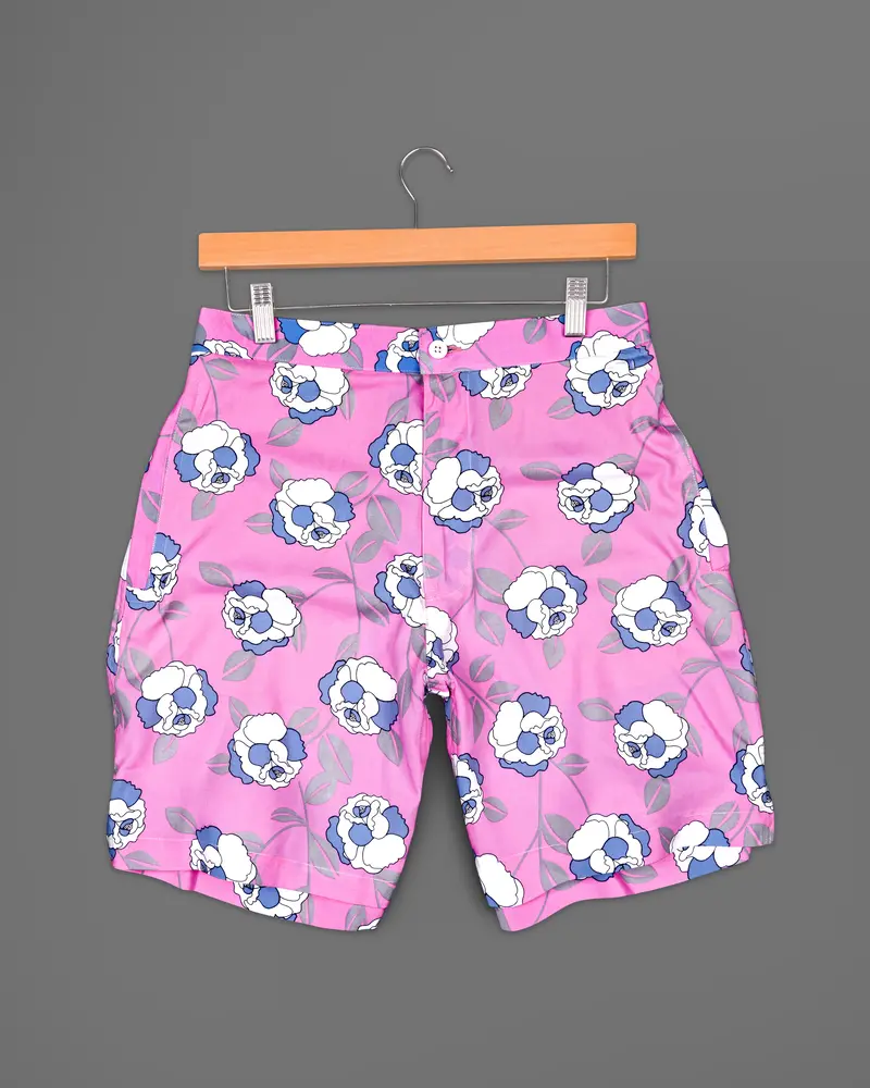 Persian Pink Floral Printed Premium Cotton Shorts 2