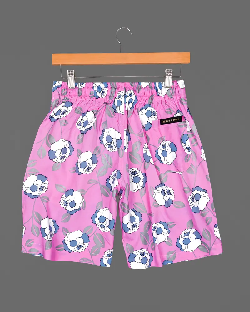 Persian Pink Floral Printed Premium Cotton Shorts 5