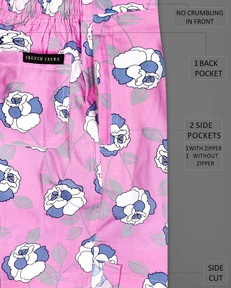 Persian Pink Floral Printed Premium Cotton Shorts 6