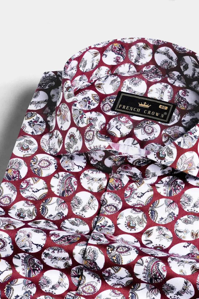 Persian Plum Maroon And White Multicolour Floral Printed Subtle Sheen Super Soft Premium Cotton Designer Shirt 1