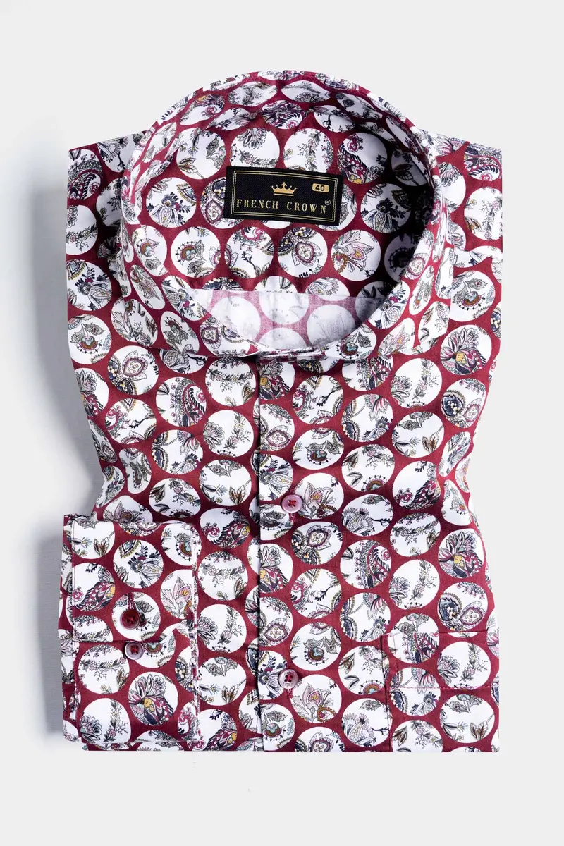 Persian Plum Maroon And White Multicolour Floral Printed Subtle Sheen Super Soft Premium Cotton Designer Shirt 3