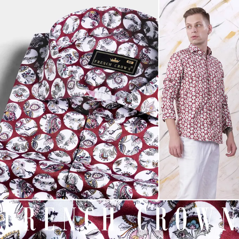 Persian Plum Maroon And White Multicolour Floral Printed Subtle Sheen Super Soft Premium Cotton Designer Shirt 4