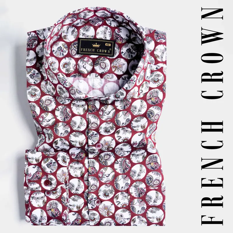 Persian Plum Maroon And White Multicolour Floral Printed Subtle Sheen Super Soft Premium Cotton Designer Shirt 7