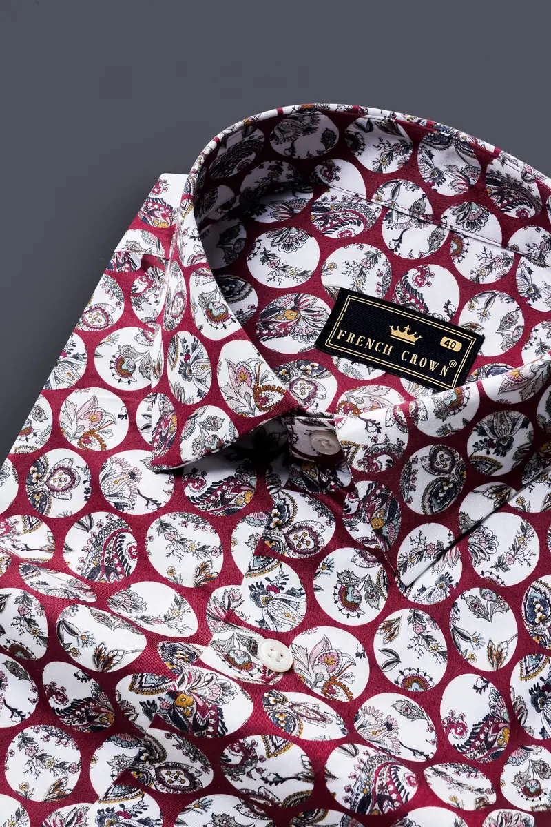 Persian Plum Maroon And White Multicolour Floral Printed Subtle Sheen Super Soft Premium Cotton Shirt 1