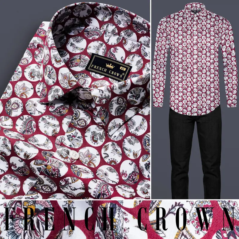 Persian Plum Maroon And White Multicolour Floral Printed Subtle Sheen Super Soft Premium Cotton Shirt 10