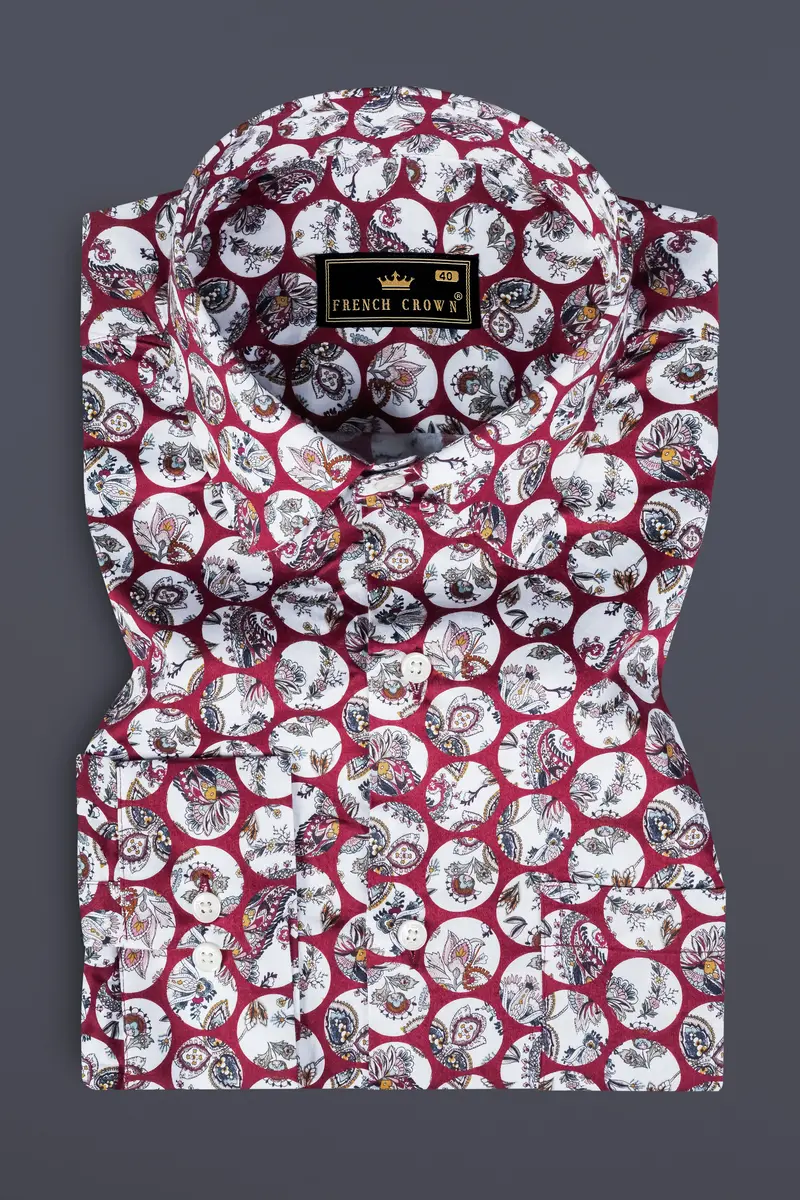 Persian Plum Maroon And White Multicolour Floral Printed Subtle Sheen Super Soft Premium Cotton Shirt 3