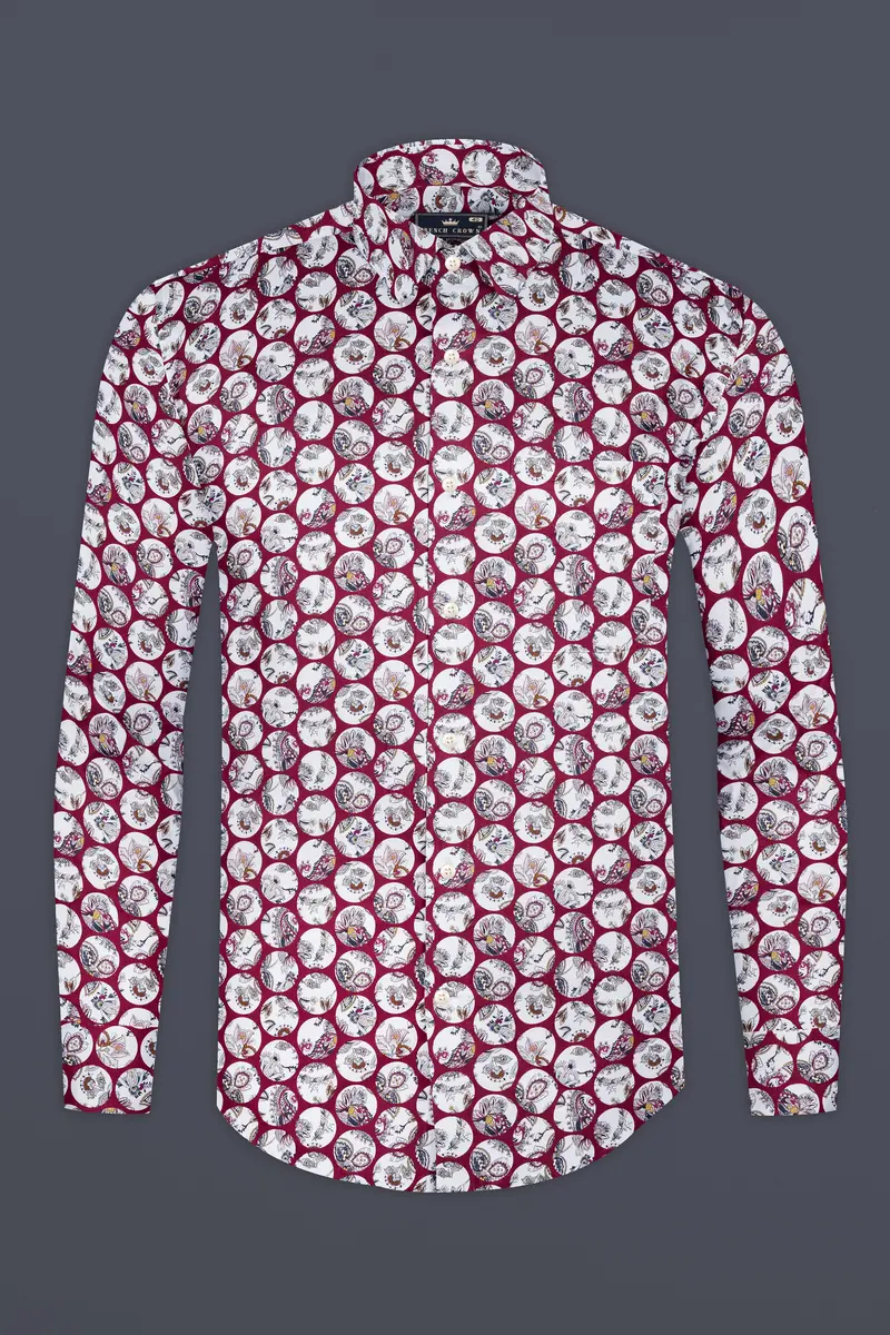 Persian Plum Maroon And White Multicolour Floral Printed Subtle Sheen Super Soft Premium Cotton Shirt 4