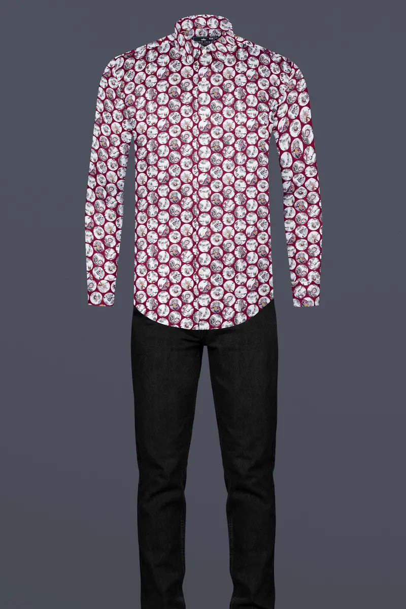 Persian Plum Maroon And White Multicolour Floral Printed Subtle Sheen Super Soft Premium Cotton Shirt 6