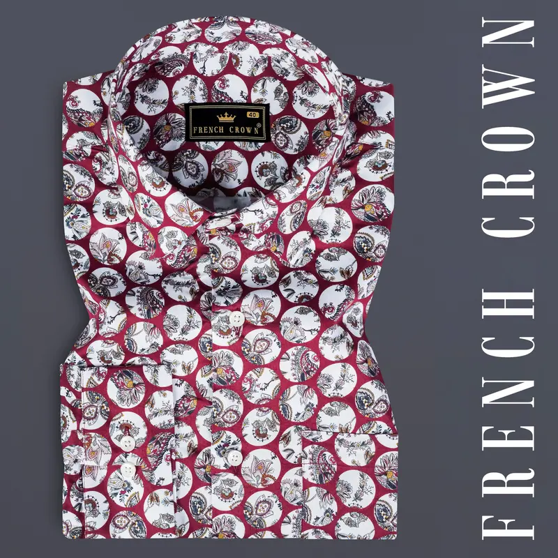 Persian Plum Maroon And White Multicolour Floral Printed Subtle Sheen Super Soft Premium Cotton Shirt 7