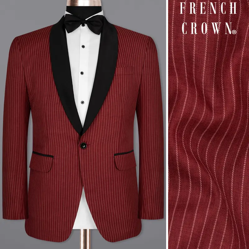 Persian Plum Red Striped Wool Rich Tuxedo Blazer 1