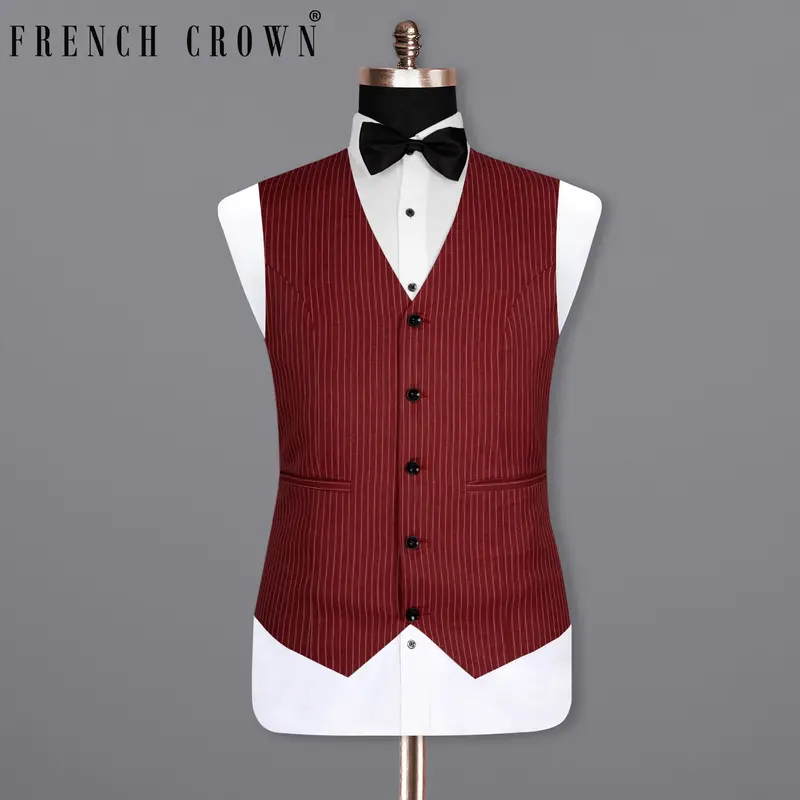 Persian Plum Red Striped Wool Rich Waistcoat 1