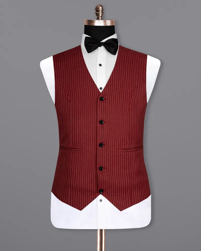 Persian Plum Red Striped Wool Rich Waistcoat 2