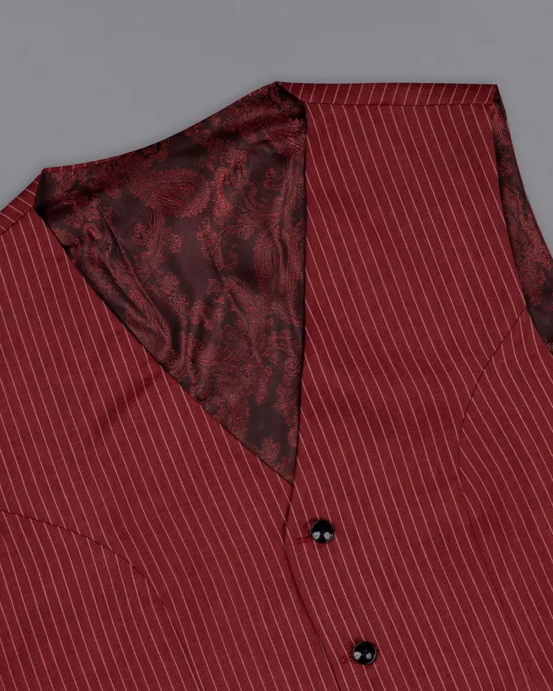 Persian Plum Red Striped Wool Rich Waistcoat 4