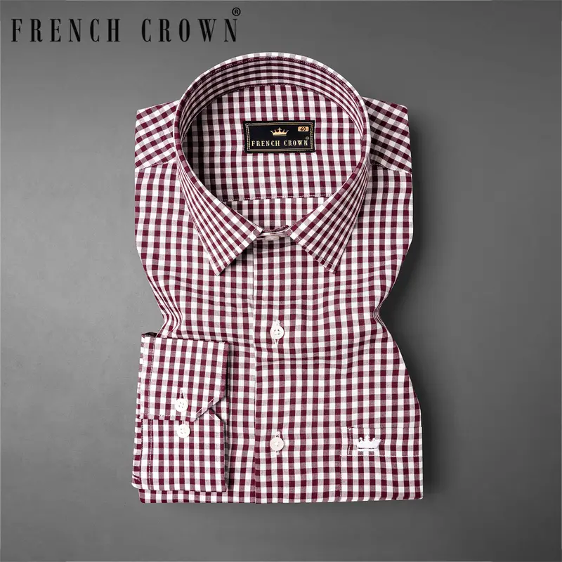 Persian Plum With Alabaster White Checkered Premium Cotton Shirt 7