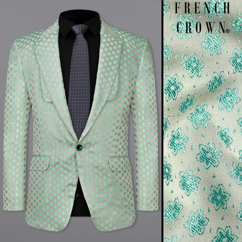 Persian With Celeste Green Jacquard Textured Designer Blazer 1