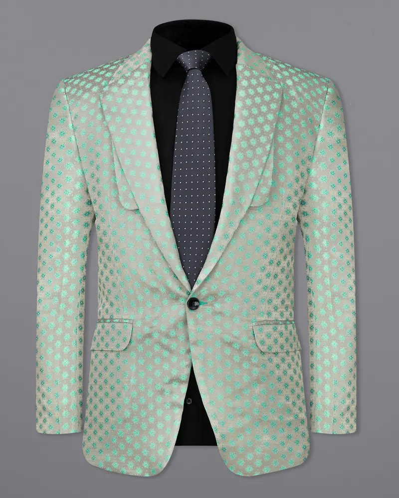 Persian With Celeste Green Jacquard Textured Designer Blazer 2