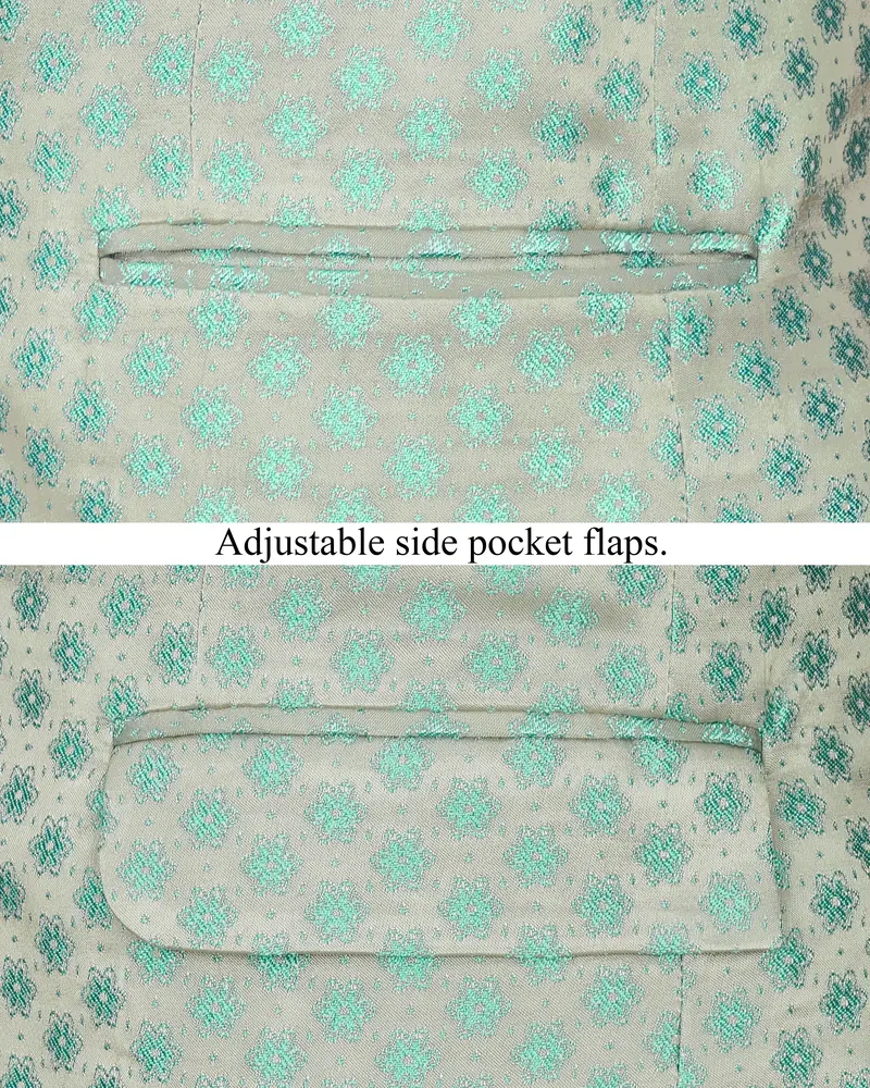 Persian With Celeste Green Jacquard Textured Designer Blazer 5