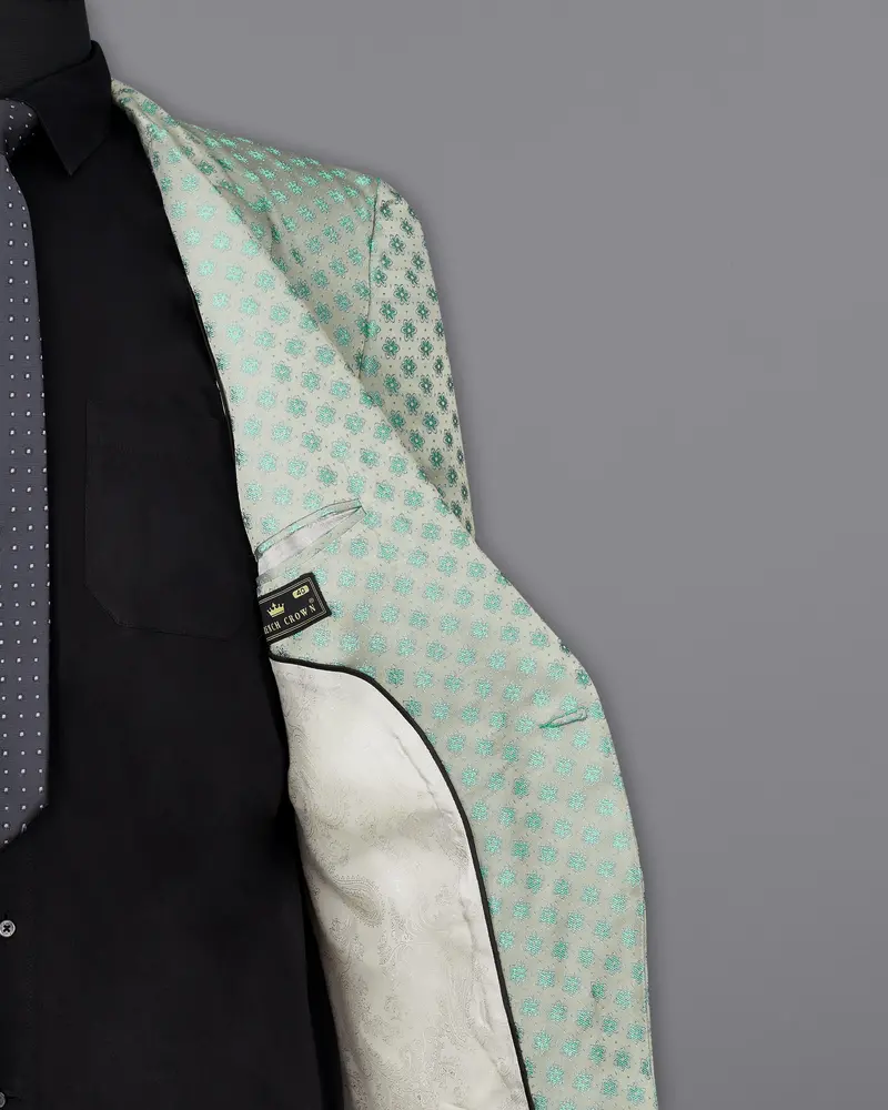 Persian With Celeste Green Jacquard Textured Designer Blazer 7
