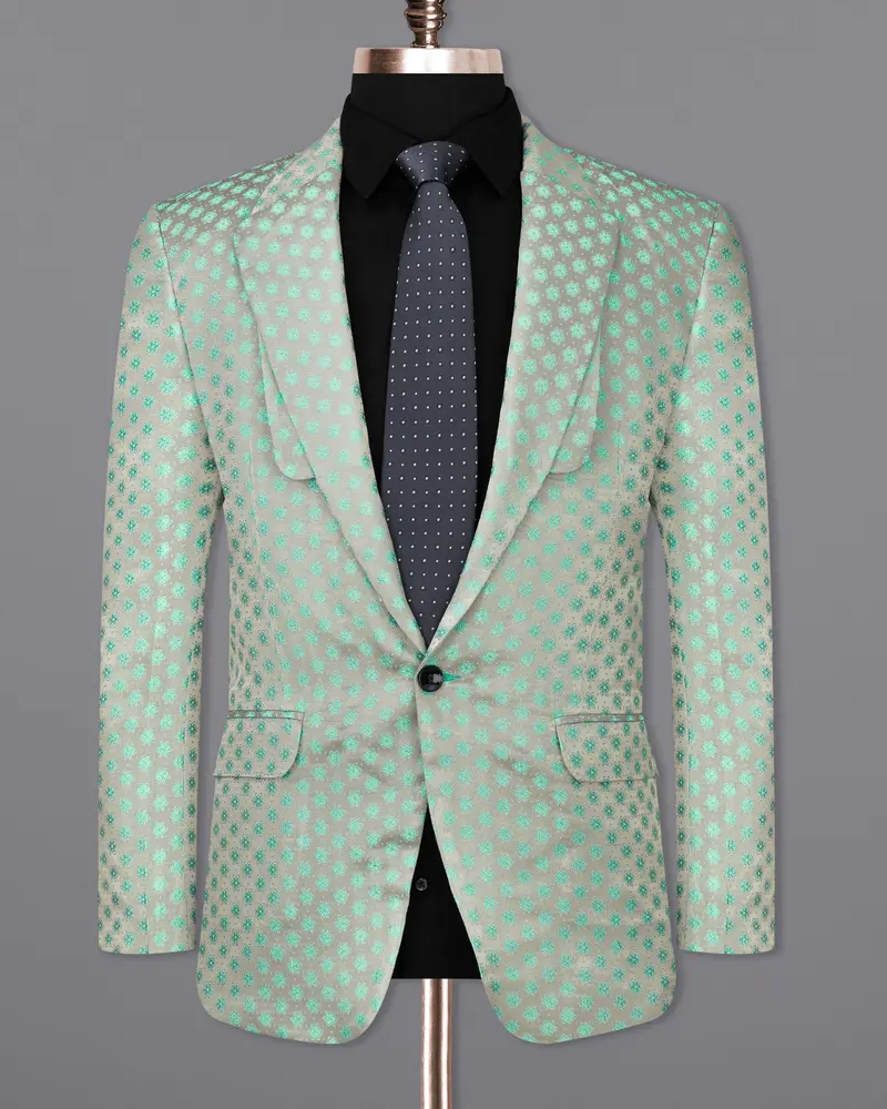 Persian With Celeste Green Jacquard Textured Designer Blazer 8