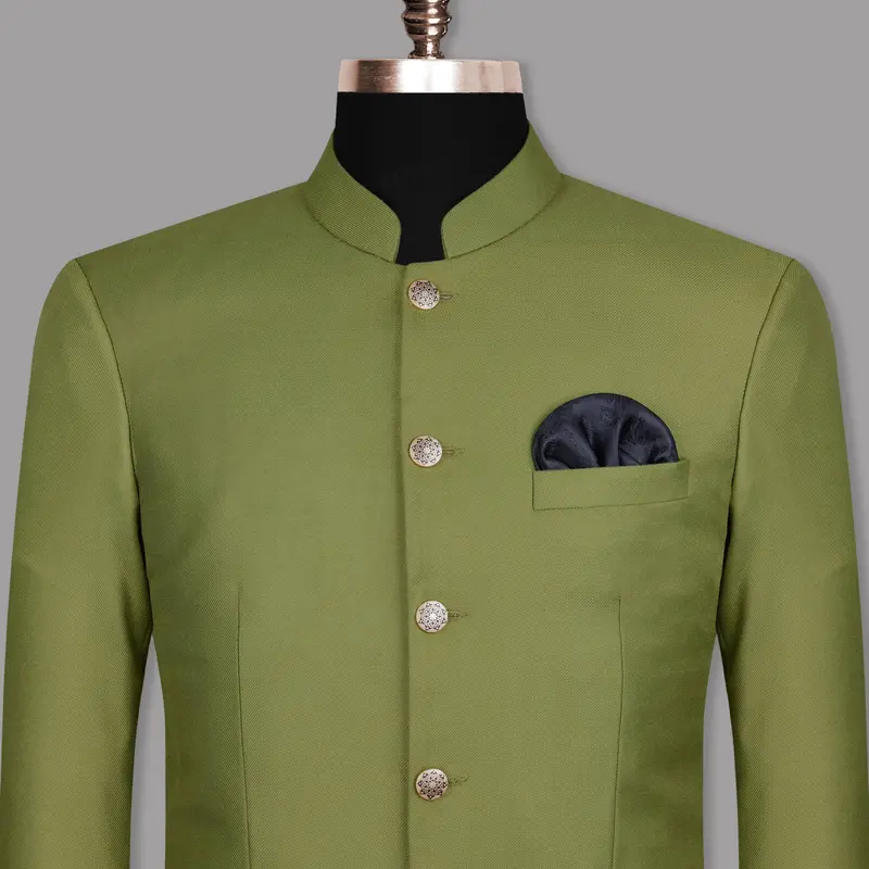 Pesto Green Bandhgala/Mandarin Blazer 1
