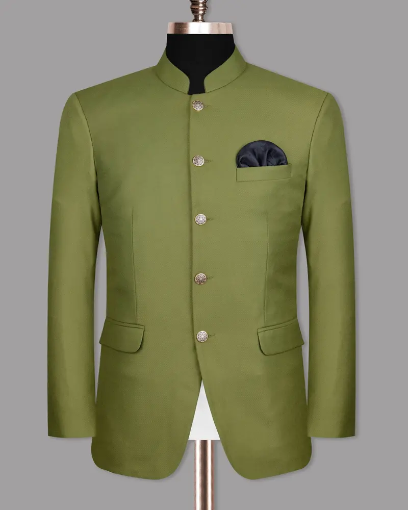 Pesto Green Bandhgala/Mandarin Blazer 8