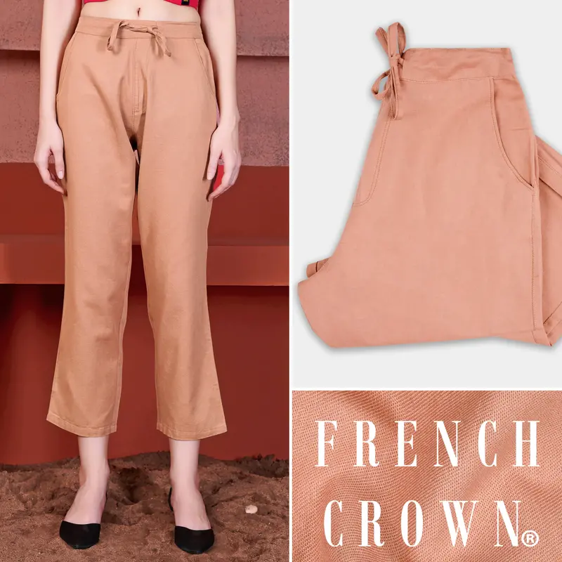 Petite Peach Ankle Length Premium Cotton Palazzo 1