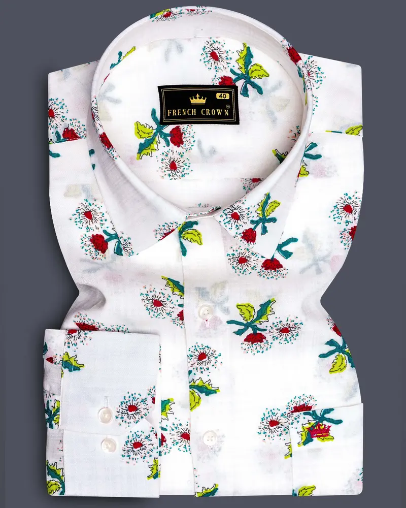 Petite Petals-Bright White Ditsy Printed Lightweight Premium Cotton Casual Shirt 1